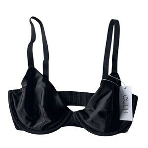 NWT CUUP Women's Sz 32F The Plunge Shine Satin Black Deep V Underwire Bra New